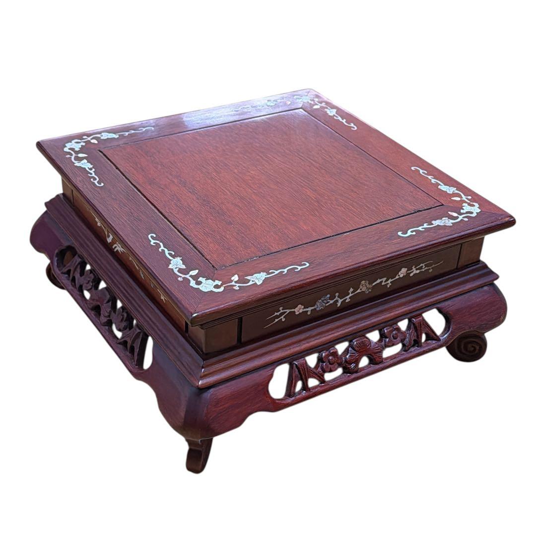 高級唐木 花台 螺鈿細工 透かし彫り 床の間 和インテリア 華道 飾り台