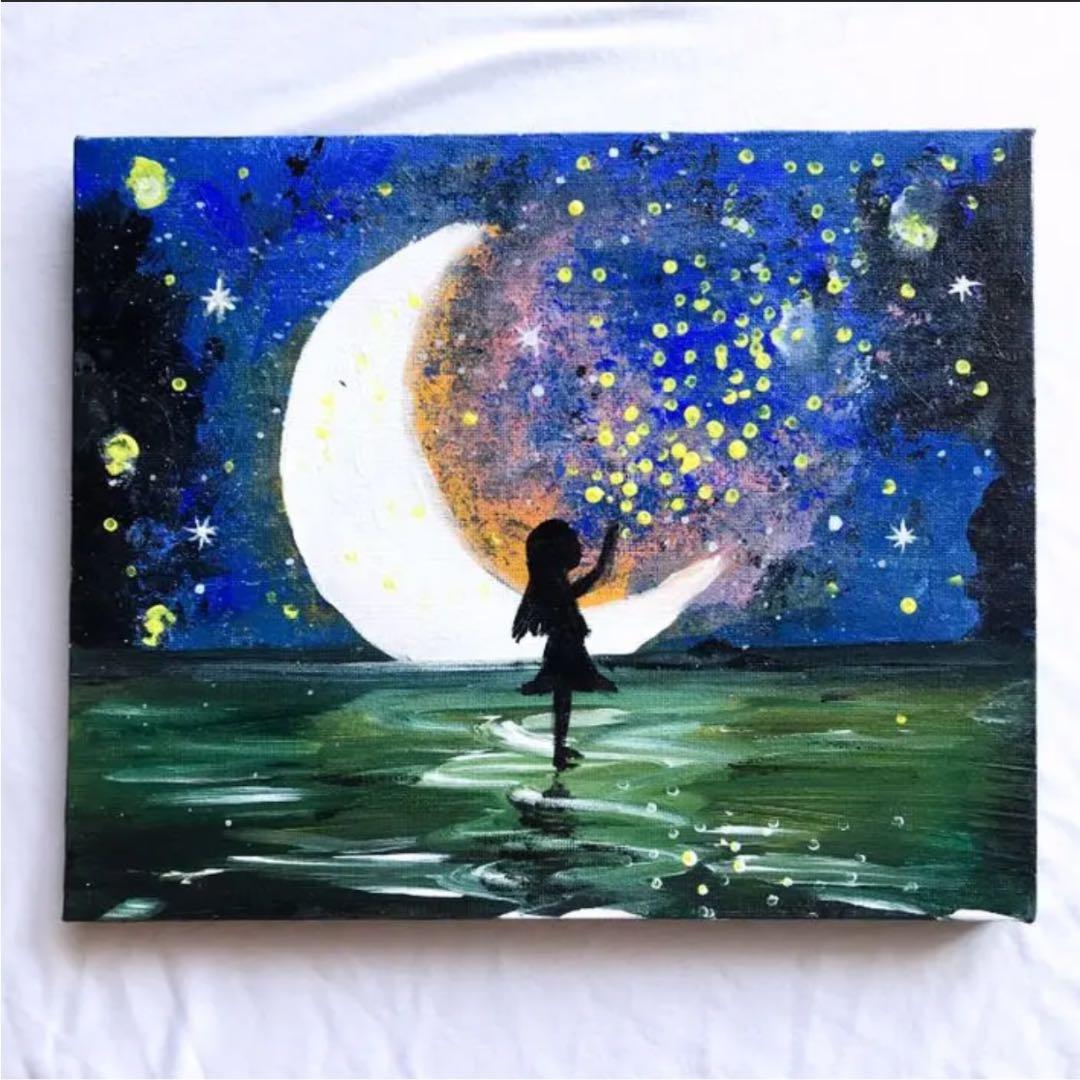 アクリル絵画／原画　「満月と踊り子」