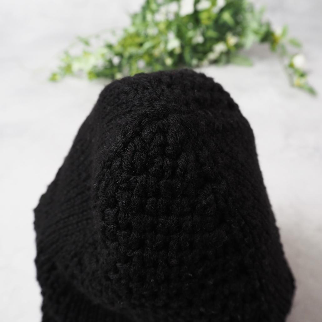 LOUIS VUITTON　ダミエ柄ニット帽 レザーパッチ 黒 イタリア製