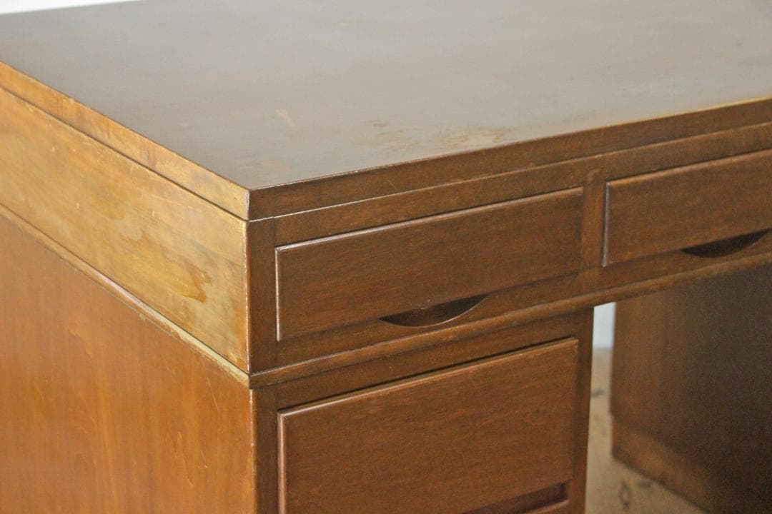 レトロ 両袖デスク 机 書斎 作業台 引き出し 抽斗 9杯 分割可能 木製