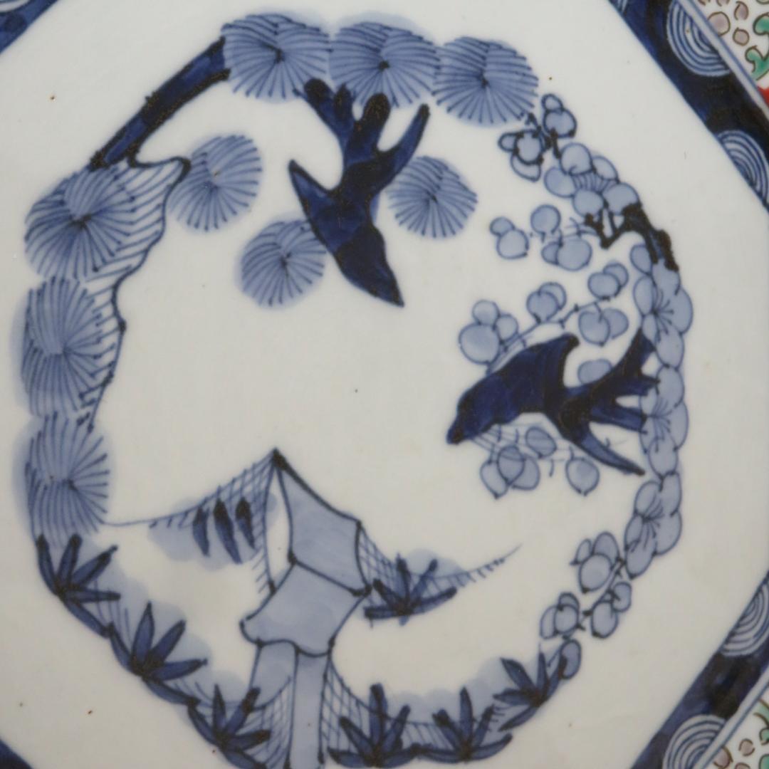 角鉢 八角鉢 伊万里 松竹梅 鳥 蝶 窯傷 歪み 明治前後