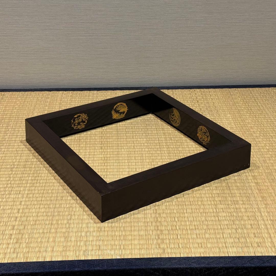 林哲山 花丸蒔絵 炉縁 共箱 木製漆器 茶道具