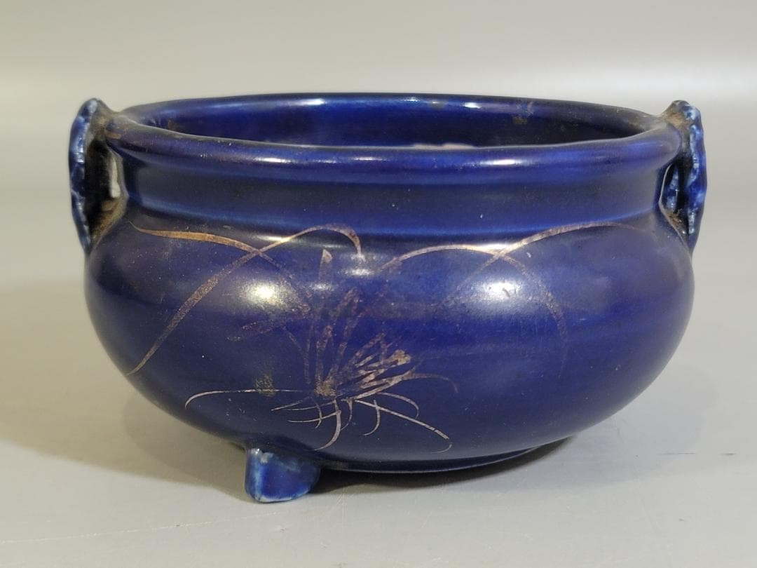 瑠璃香炉 唐木四方盆 時代物 二件 DT449