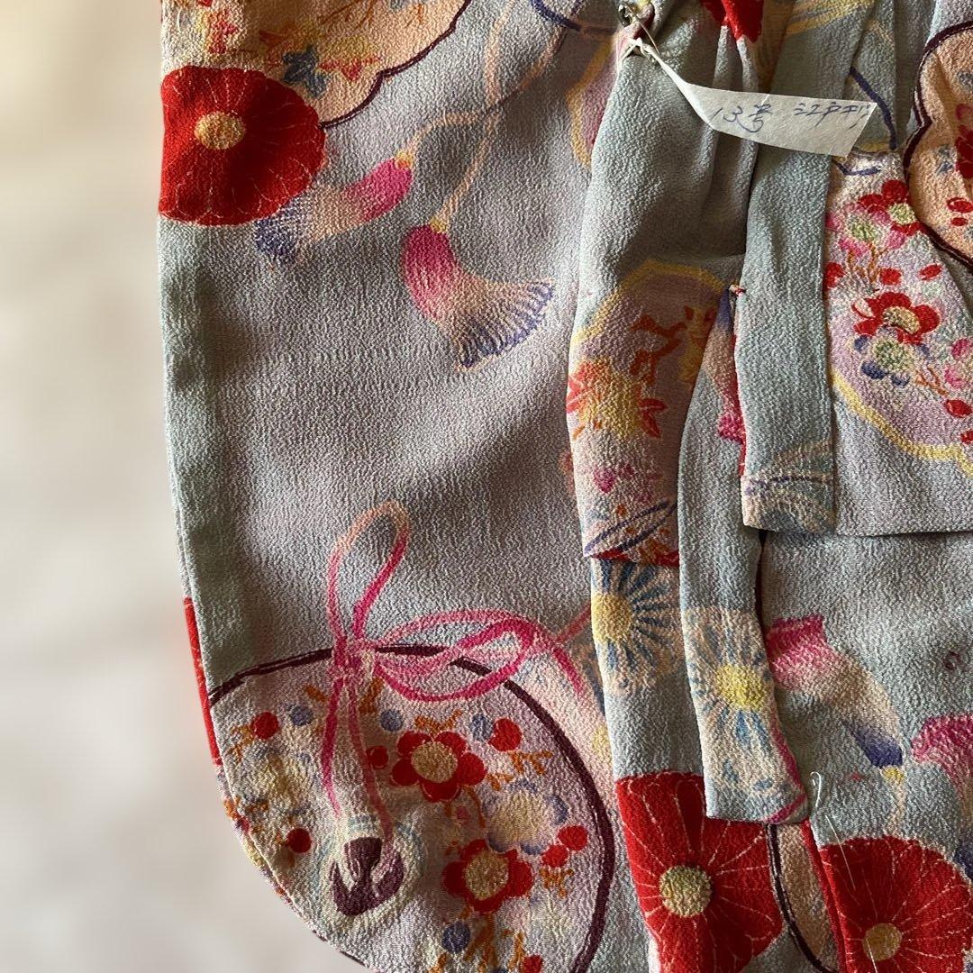 パンダ　古布　江戸縮緬　13号　人形の着物　八稜鏡　103107