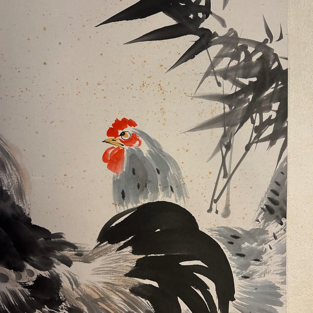 模写 唐逸 鶏図 掛軸 QS-6