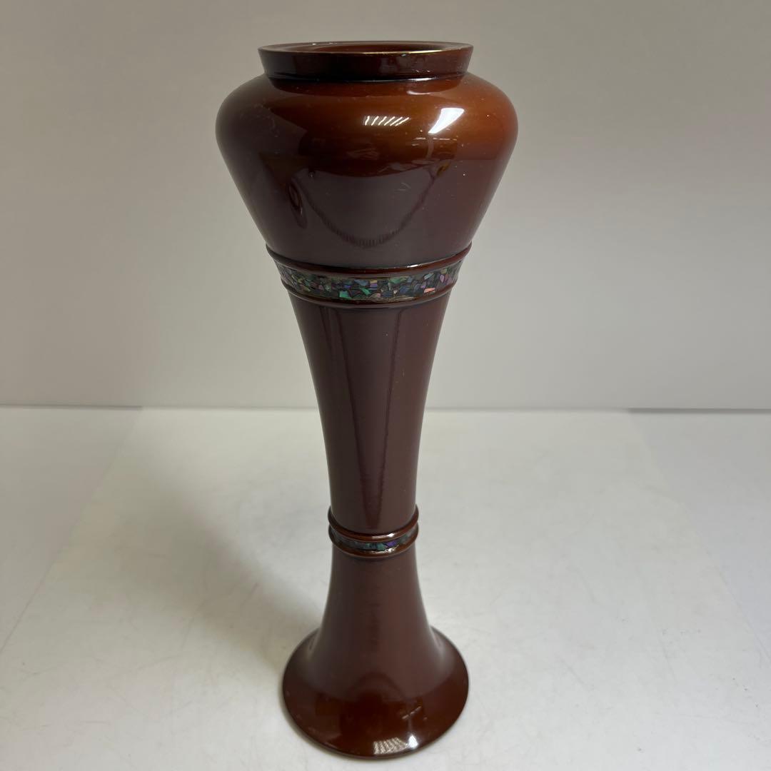 金屋庄兵衛　鋳銅螺鈿花入　木箱付　高さ25.5㎝/800g 東Y8-0123①