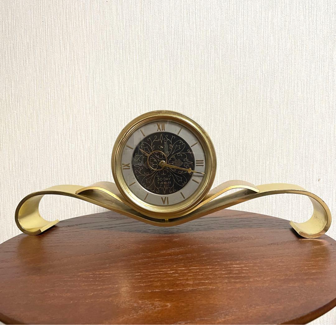 日本美術時計 Nマーク 置時計 ゼンマイ式 ヴィンテージ アンティーク 動作品