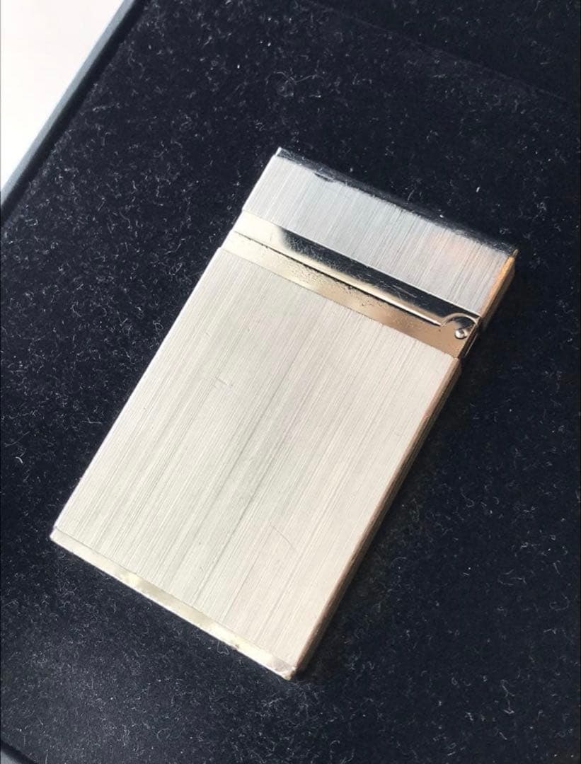 開閉音あり　快音キィーーン　デュポン　ガスライター　シルバー　ライン２