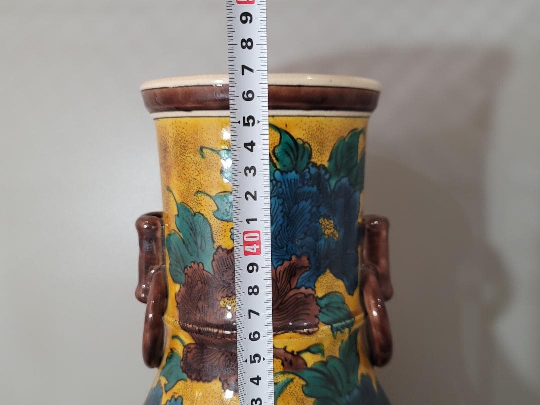 九谷 獅子牡丹 大きい花瓶 時代物