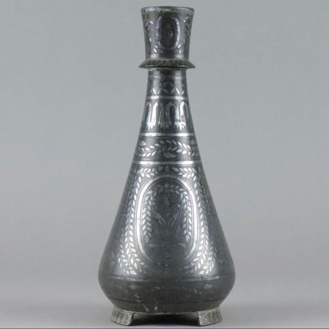 時代物 古銅 銀象嵌 水瓶 花器 花瓶 花入 骨董品 古美術品　花瓶　一輪挿し