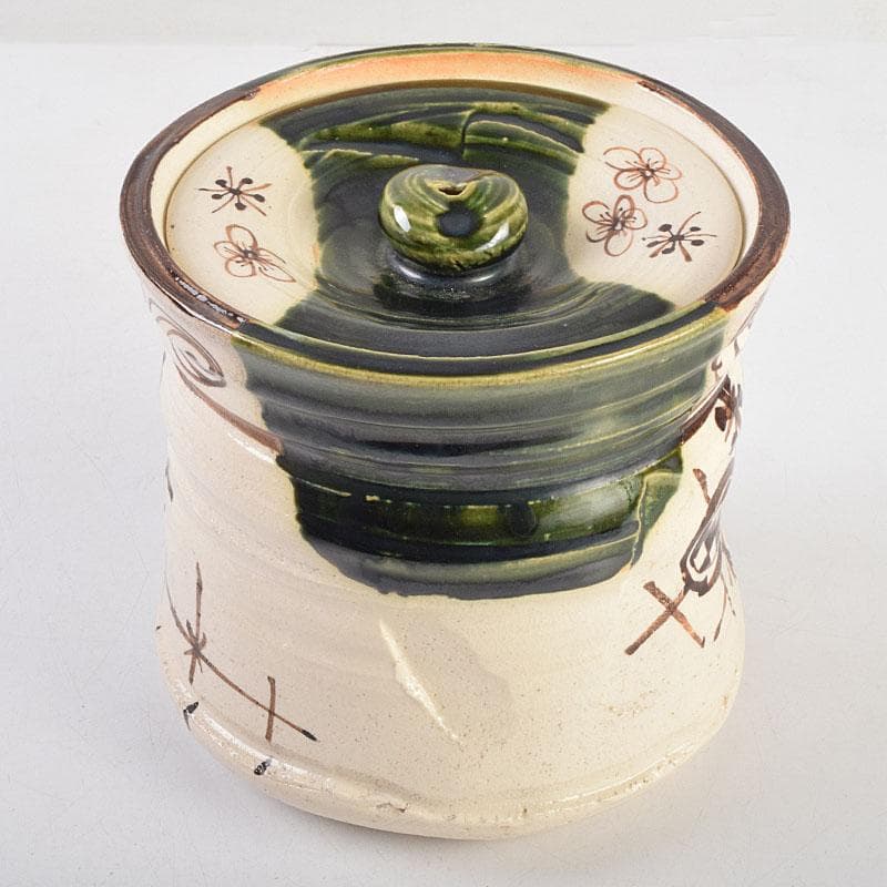 茶道具　人間国宝　荒川豊蔵作　織部　水指　共箱　M　R9156B