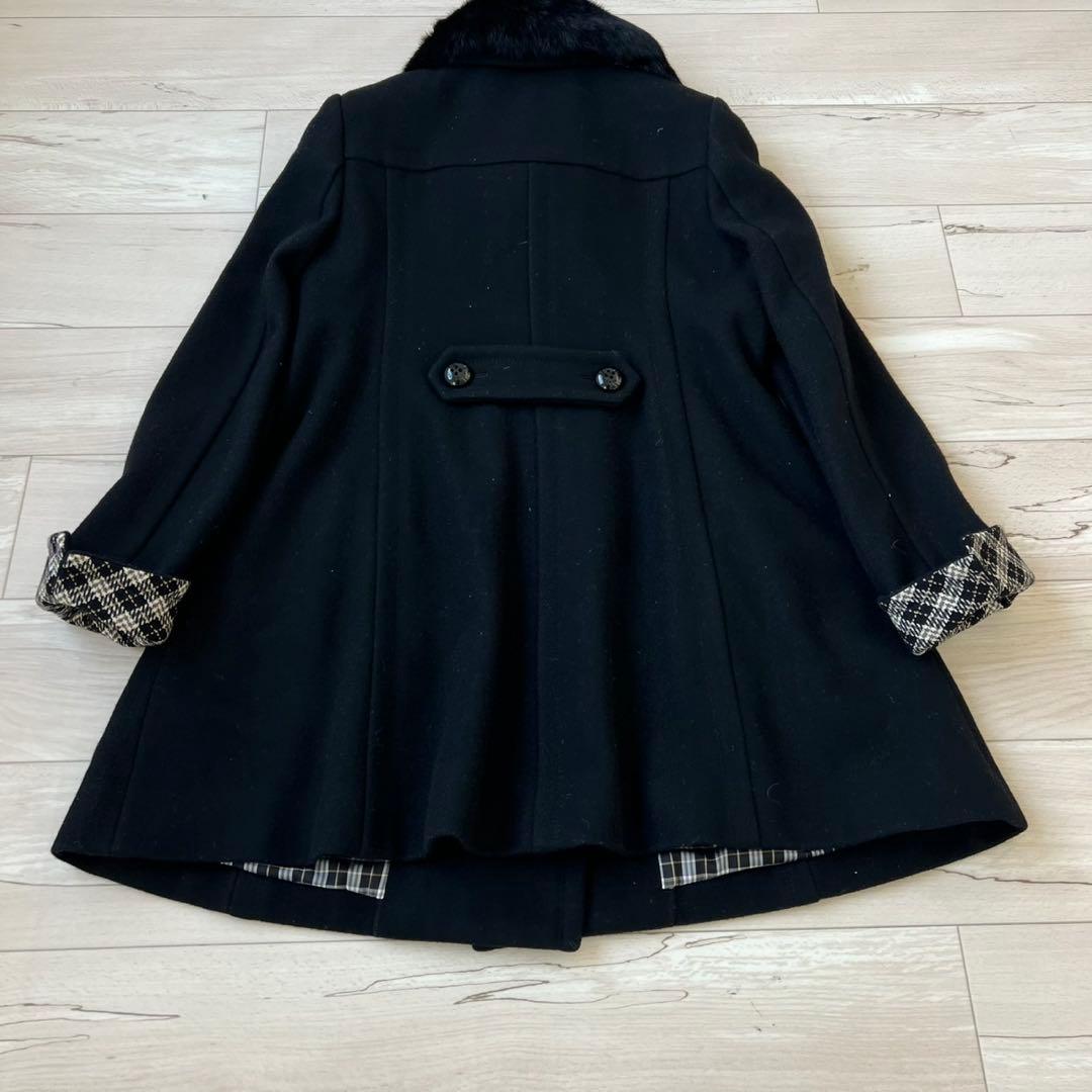 バーバリーブルーレーベル　ロングコート　ダブル　チェック　ラビット　2way