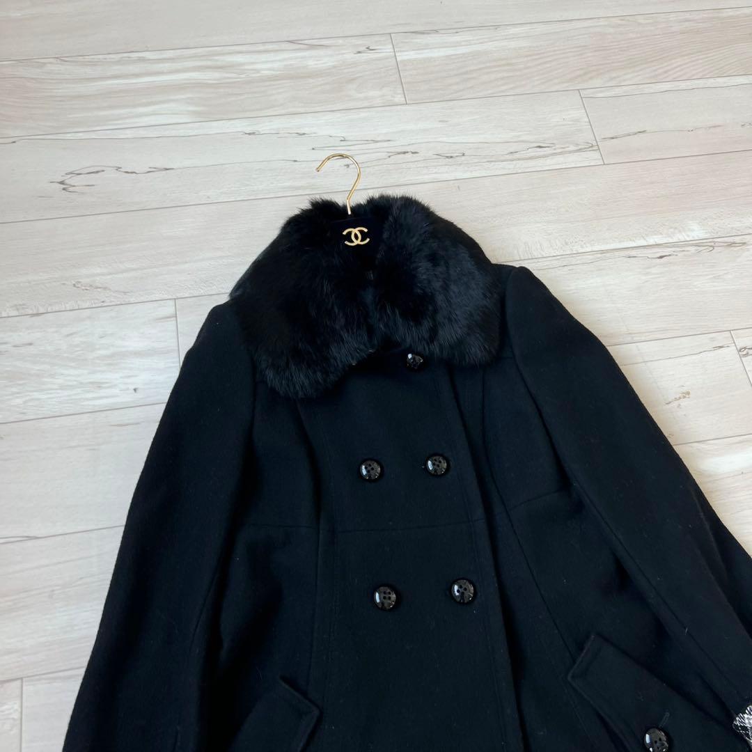 バーバリーブルーレーベル　ロングコート　ダブル　チェック　ラビット　2way