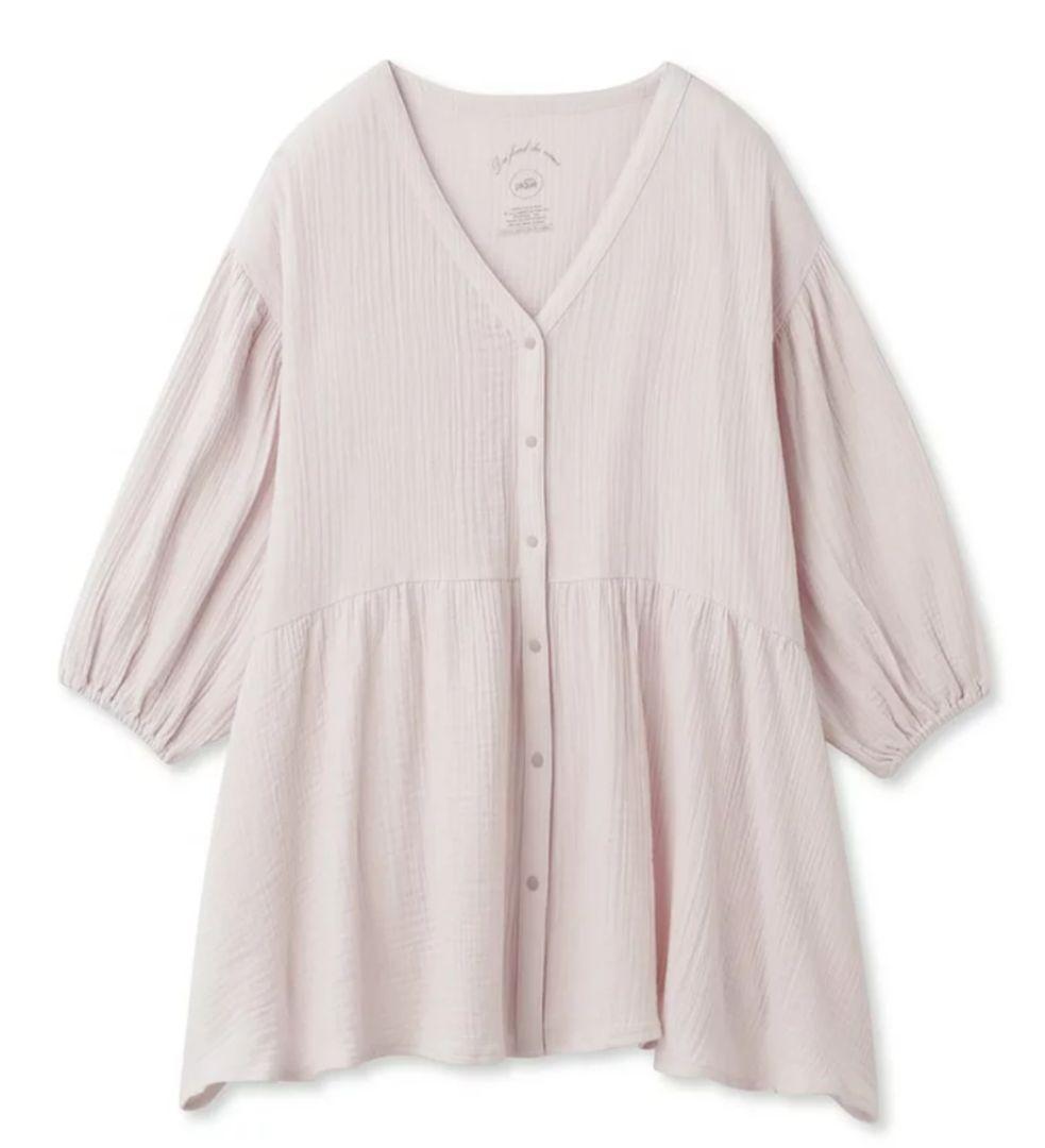 【美品】ジェラートピケ マタニティガーゼ プルオーバー＆ロングパンツセットピンク