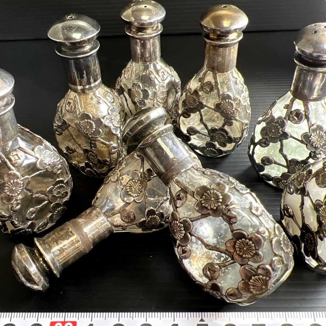 silver刻印　時代銀巻ガラス調味料入8点　東Y7-0905⭐︎2Fトカオ