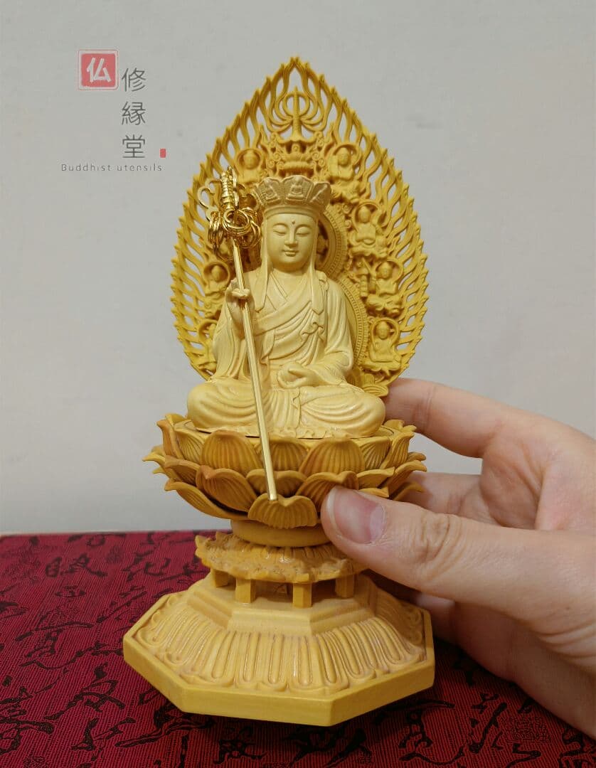 【修縁堂】珍品 木彫仏像 地蔵菩薩座像 地蔵菩薩像 ミニ彫刻 仏教工芸 総柘植材