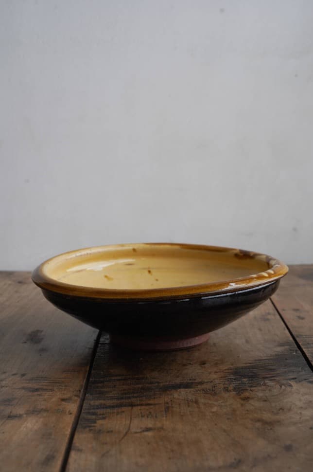 布志名焼ガレナ釉鉢 黄釉 明治頃 / アンティーク 古民藝 黄釉 ボウル 柳宗悦