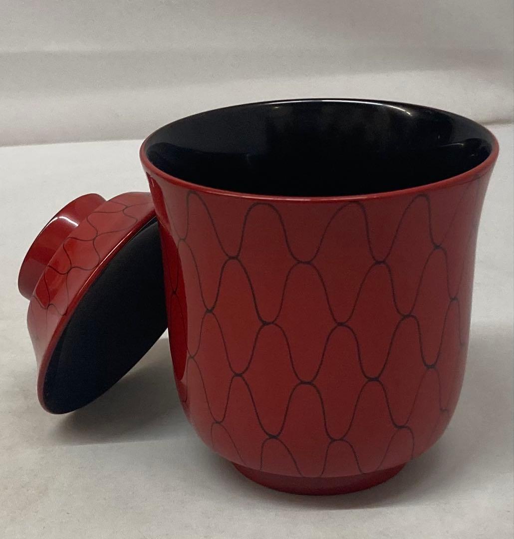 B471b「黒網目 朱箸洗 5個」箱書は表書のみ　木地　外朱漆塗　内黒漆塗