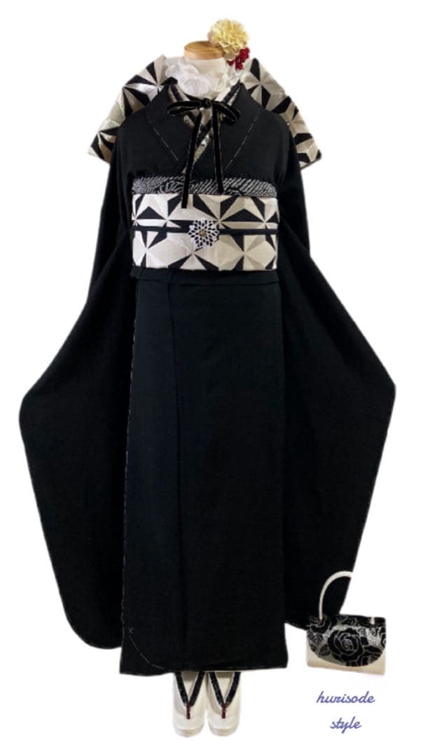 【専用ページ】　　正絹 振袖 フルセット 黒無地 モノトーン 漆黒M〜Lサイズ