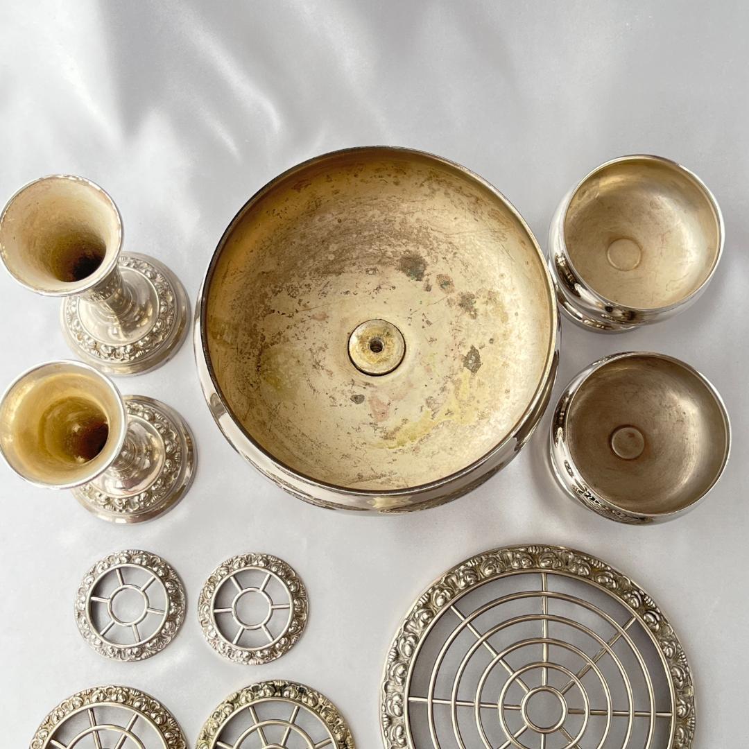 【IANTHE】ローズボウルバラ / 薔薇の花器セット　5点【シルバープレート】