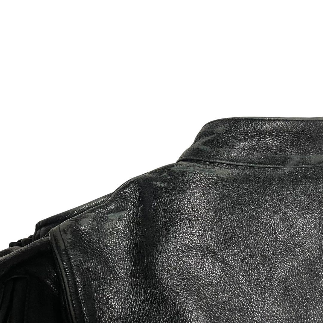【超大きいサイズ×本革】リアルレザーシングルライダースジャケット USA 黒4L