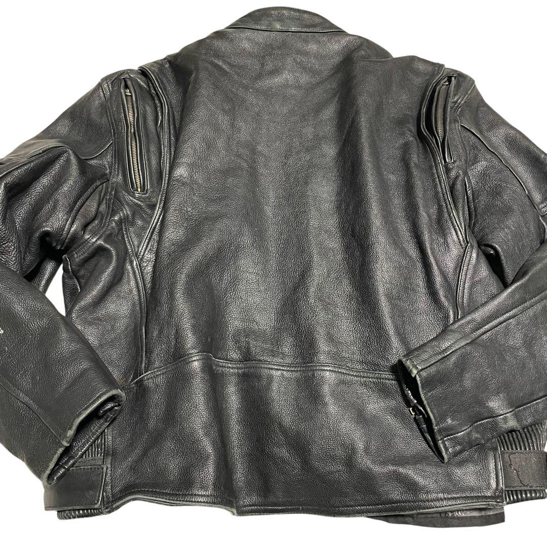 【超大きいサイズ×本革】リアルレザーシングルライダースジャケット USA 黒4L