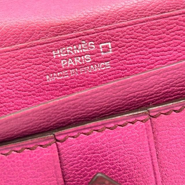美品 エルメス HERMES ベアン アリゲーター ピンク 二つ折り長財布