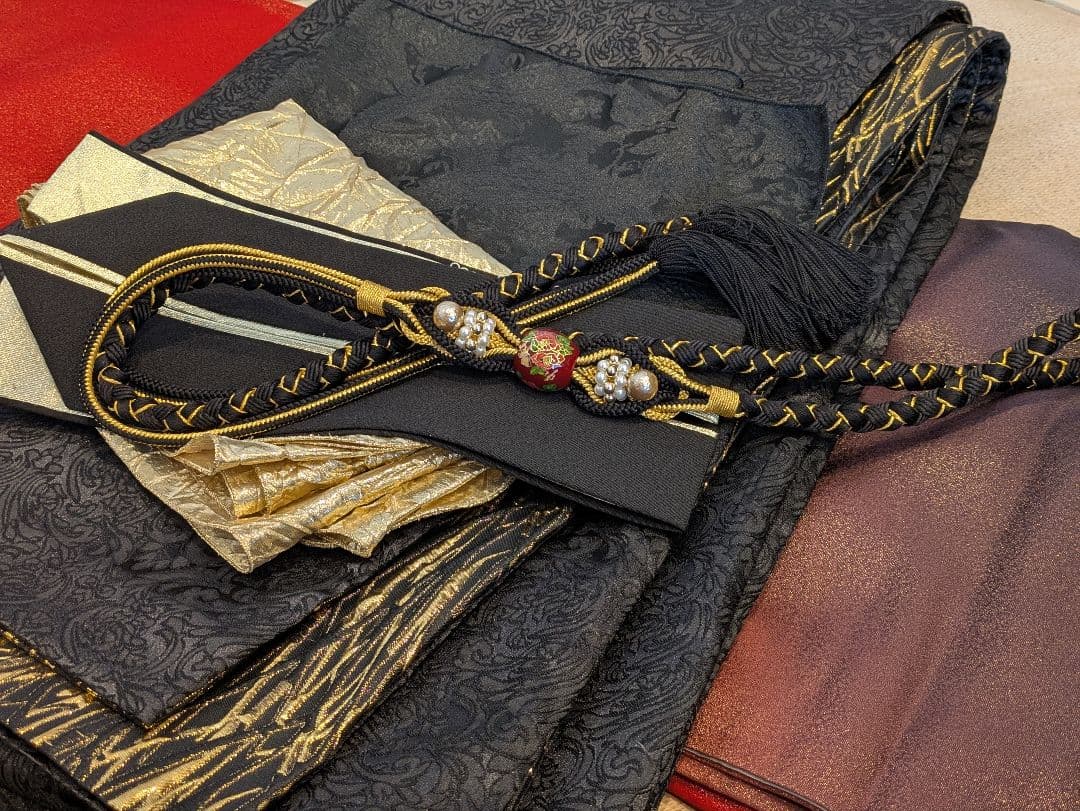 振袖フルセット 身丈165裄68.5 豪華振袖 金通し 赤 黒 逸品 成人式