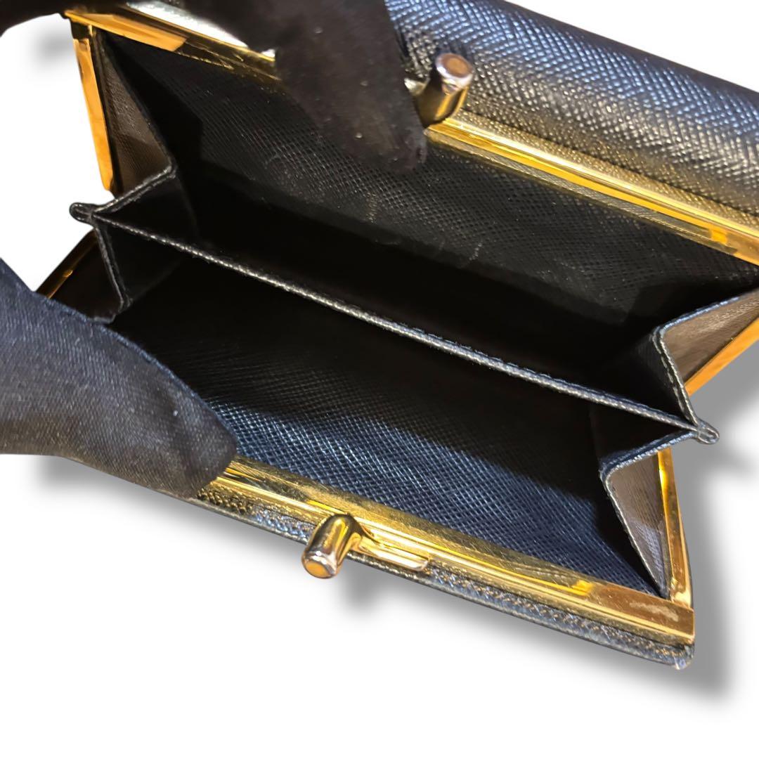 美品✨PRADA プラダ 財布 がま口 レザー 3つ折り ブラック 三角ロゴ