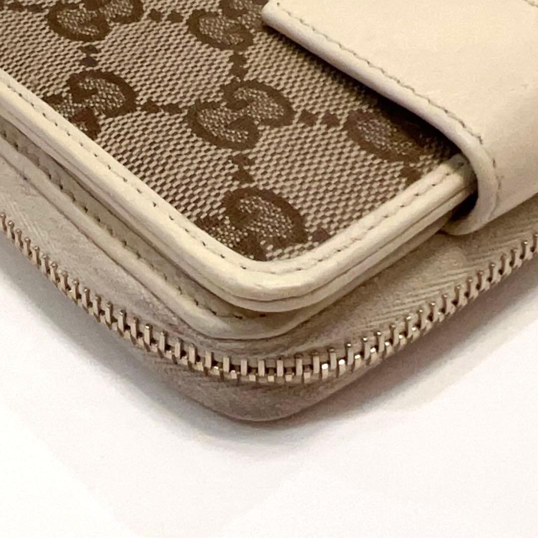 グッチ 折り財布 GGキャンバス GG柄 ラウンドファスナー コンパクト 白