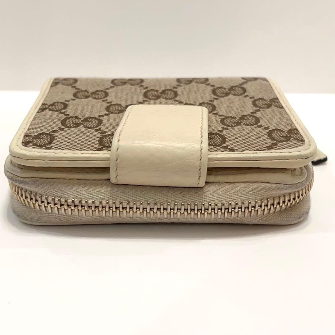 グッチ 折り財布 GGキャンバス GG柄 ラウンドファスナー コンパクト 白