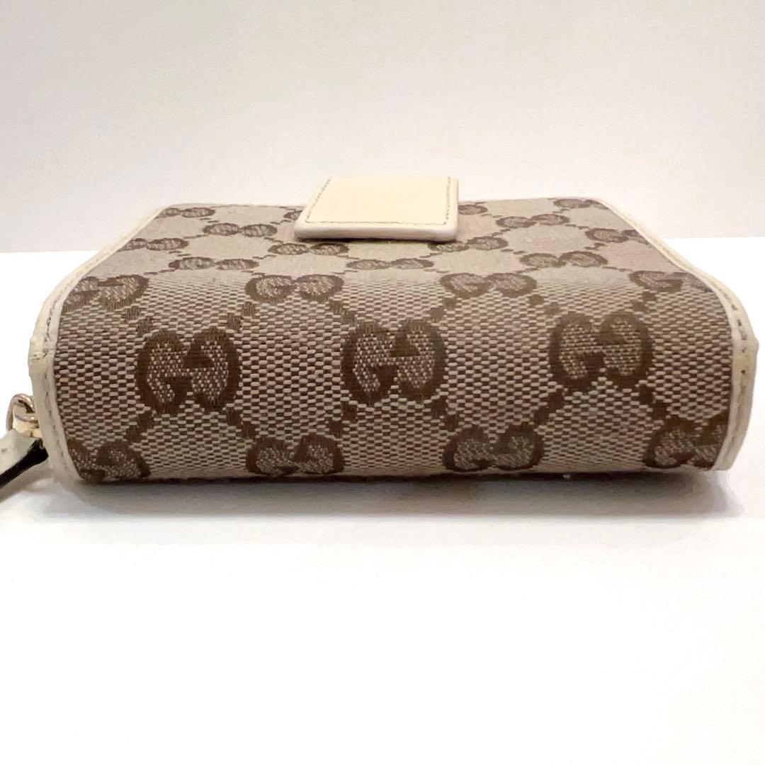 グッチ 折り財布 GGキャンバス GG柄 ラウンドファスナー コンパクト 白