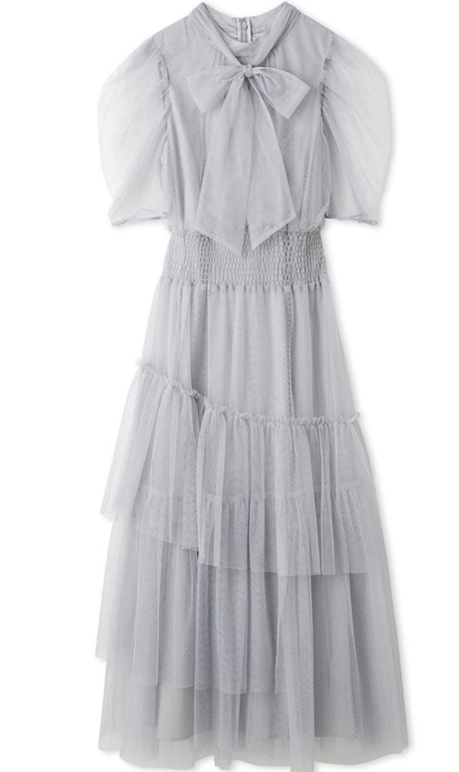 furfur ハーフスリーブチュールドレス　GRY