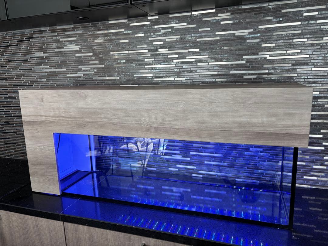 90㎝水槽　スリム水槽　オーダーメイド フード付　海水魚水槽　珊瑚　LEDセット