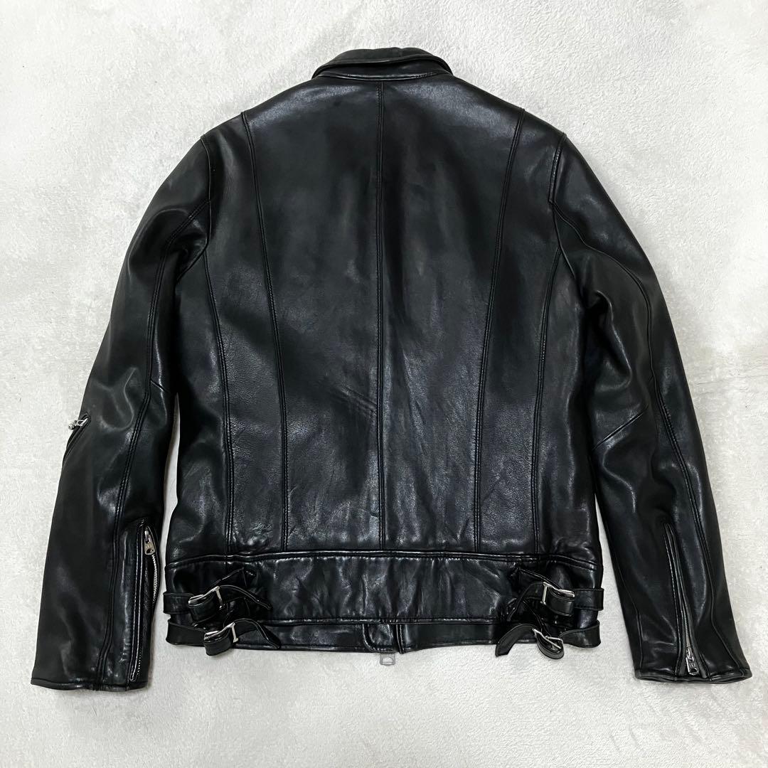 ナノユニバース ライダース L ラムレザー 黒×赤 キルティング サーモライト