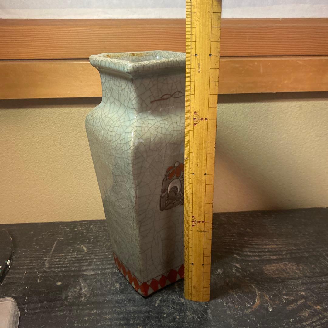 中国古玩　青磁色絵花瓶10cm25cm