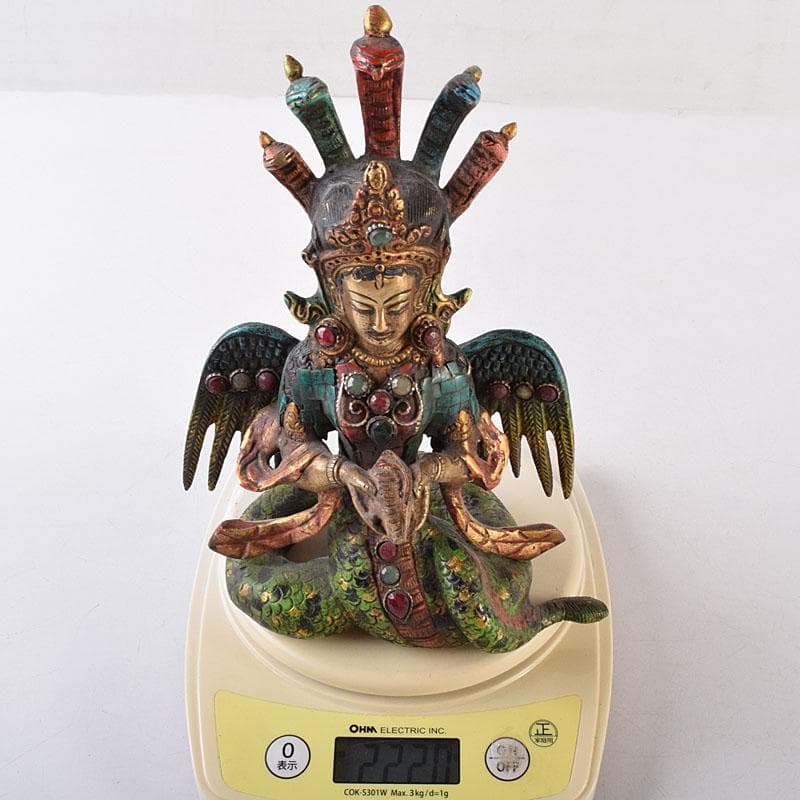 仏教美術　古銅鍍金彩色　彩繪描金嵌寶石　チベット仏　仏像　置物　V　8118