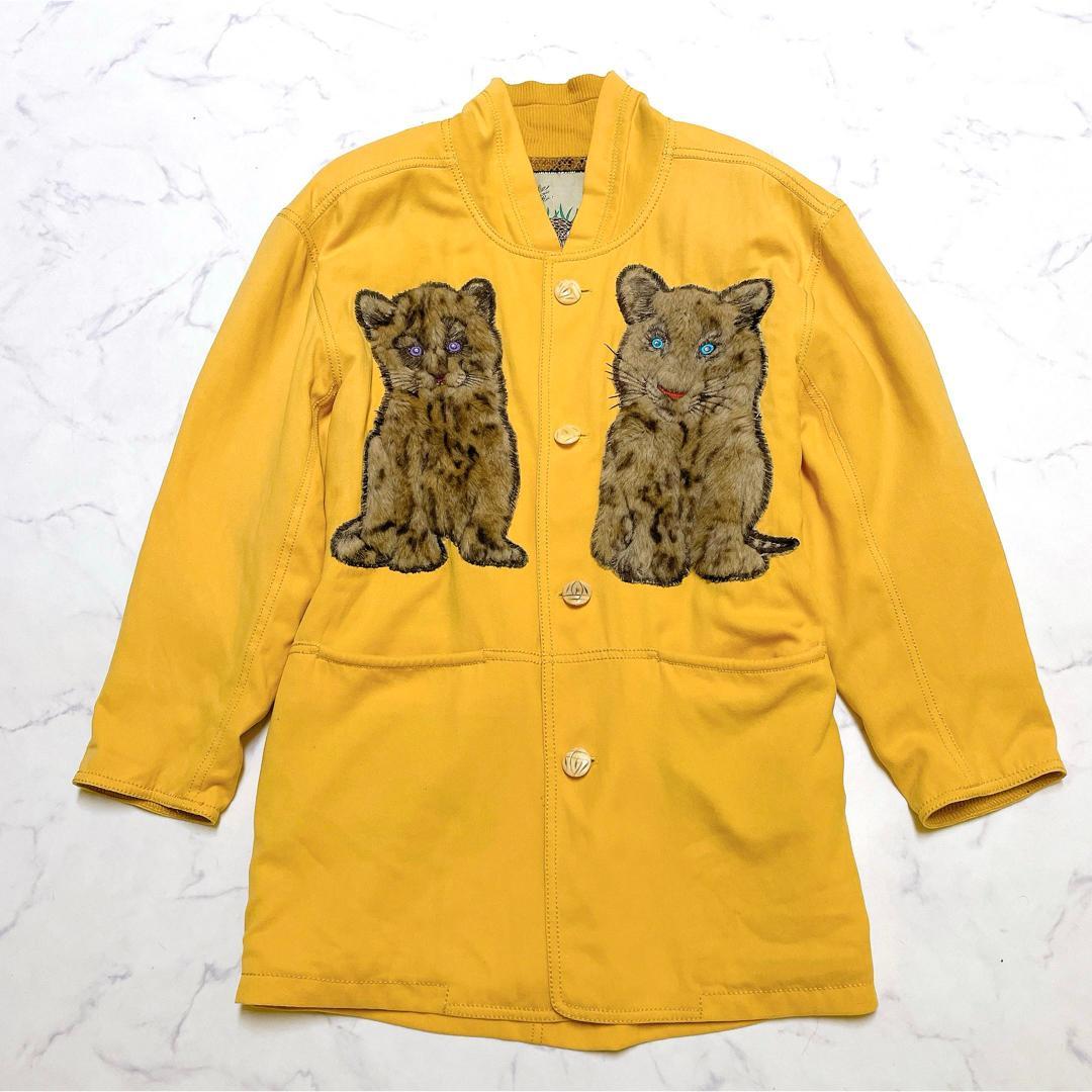 希少 伊太利屋 コート 動物ワッペン レモン色 裏総柄 レオパード XL相当