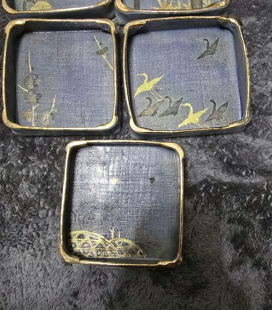 赤雲陶印入り赤雲窯　 青い陶器の皿 5枚セット