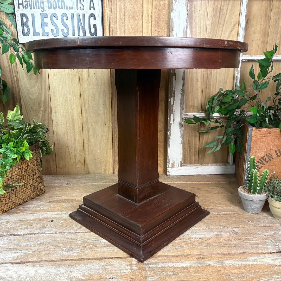 インドネシアアンティークビンテージ年代物特大木製丸テーブル飾り台置台