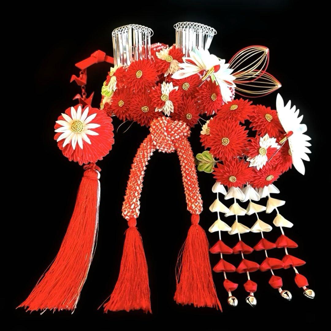 勝山髪飾り 七五三 7歳 (赤) 鶴