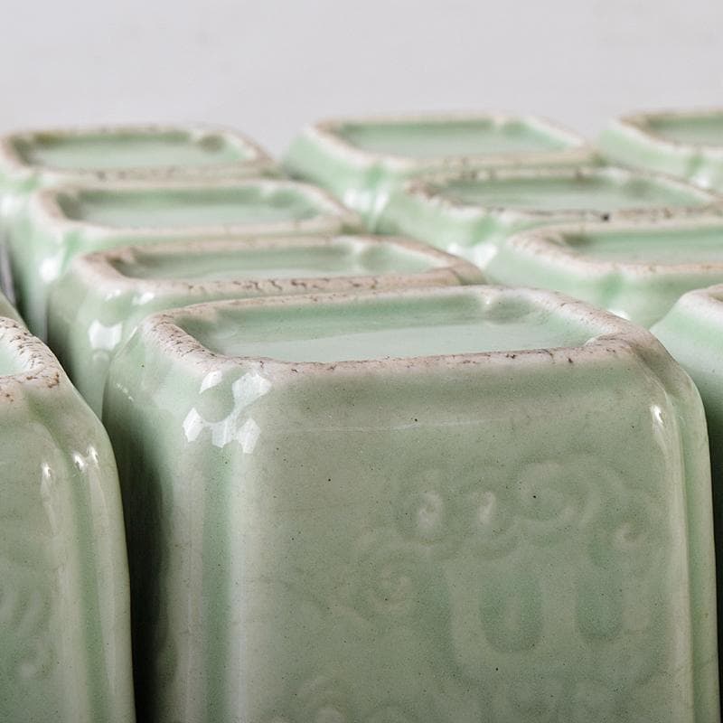 和食器　瀬戸焼　古瀬戸　楼閣山水文　猪口　二十人前　時代箱付　V　R8205B