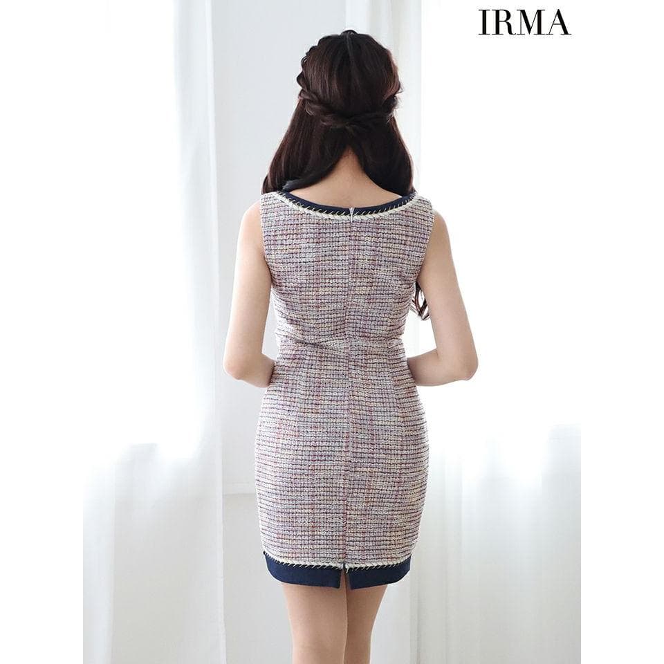 IRMA イルマ ジップデザイン ノースリーブ ツイードタイトミニドレス