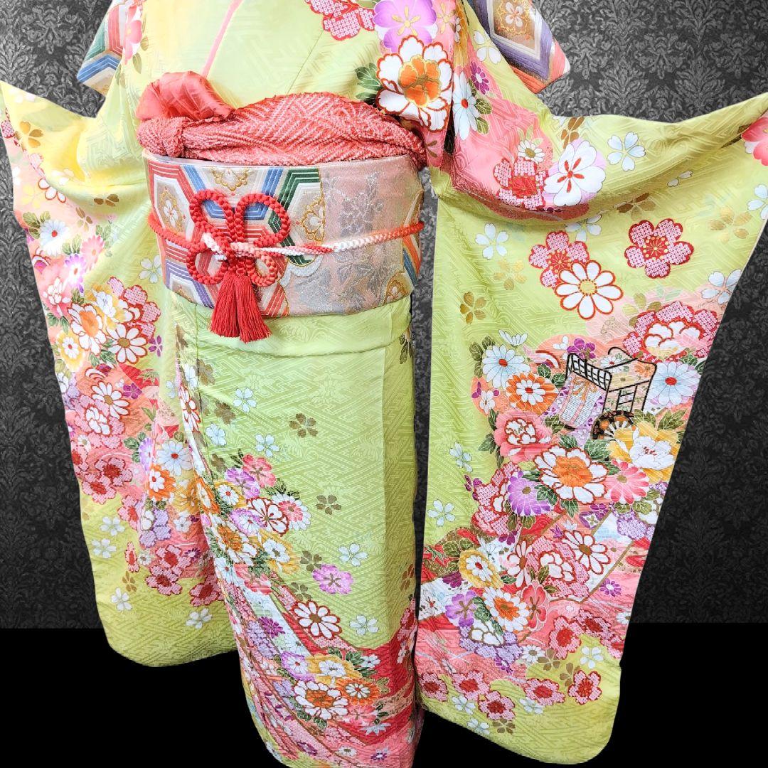 SALE中！振袖フルセット(7点)・成人式・金駒刺繍・金彩加工・鹿の子柄・正絹