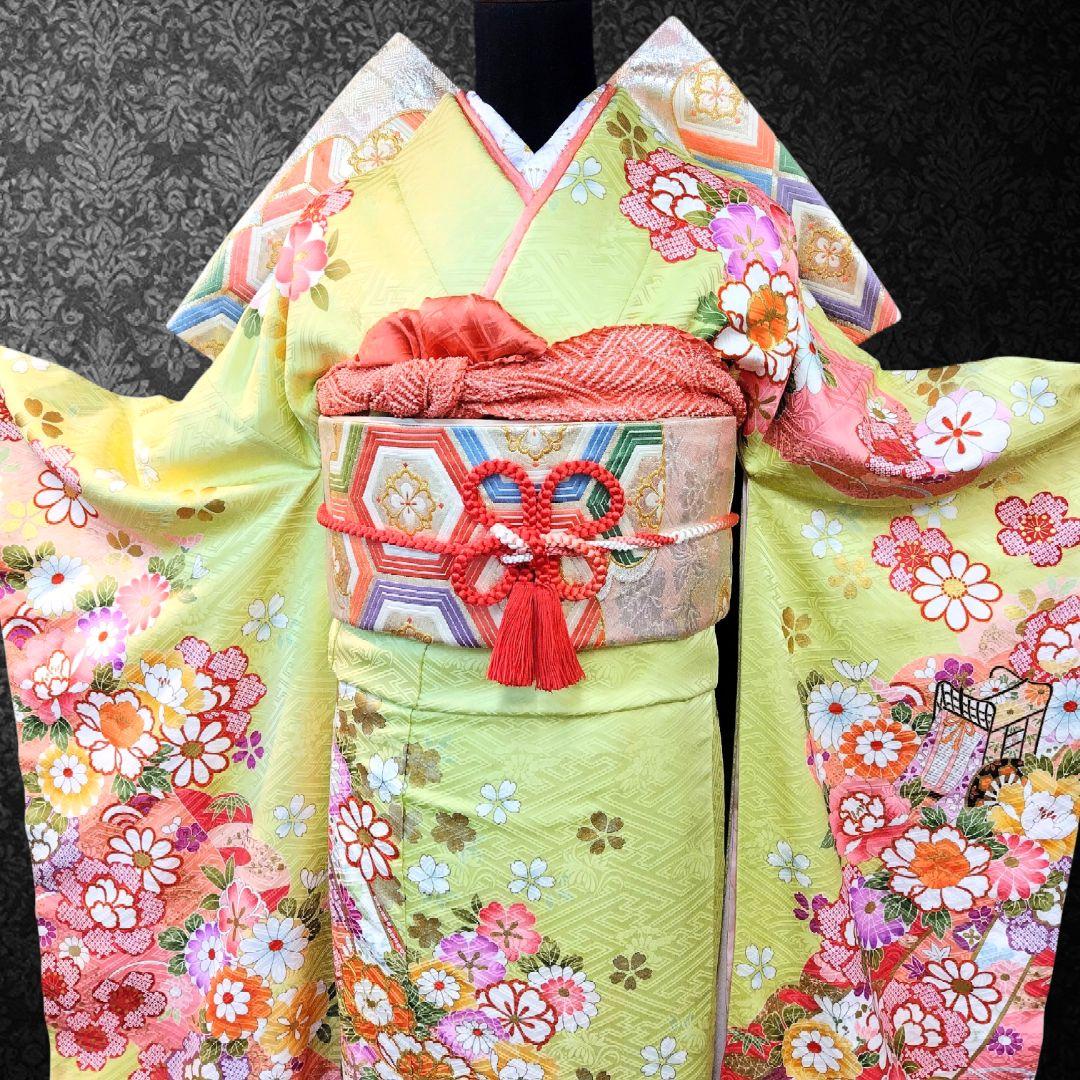 SALE中！振袖フルセット(7点)・成人式・金駒刺繍・金彩加工・鹿の子柄・正絹