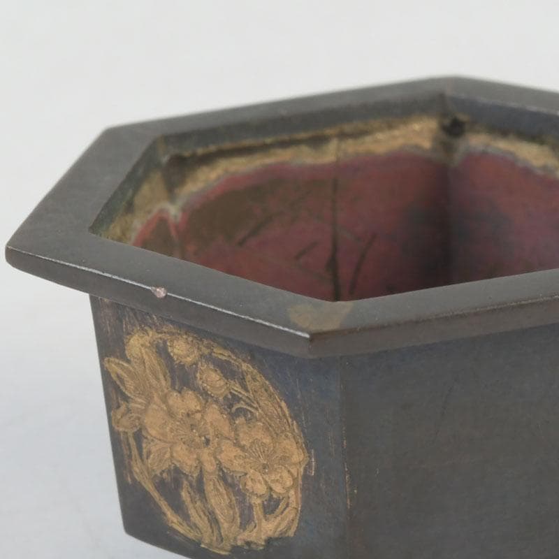 中国　古銅　金彩　花草文　小さな香炉　V　9641