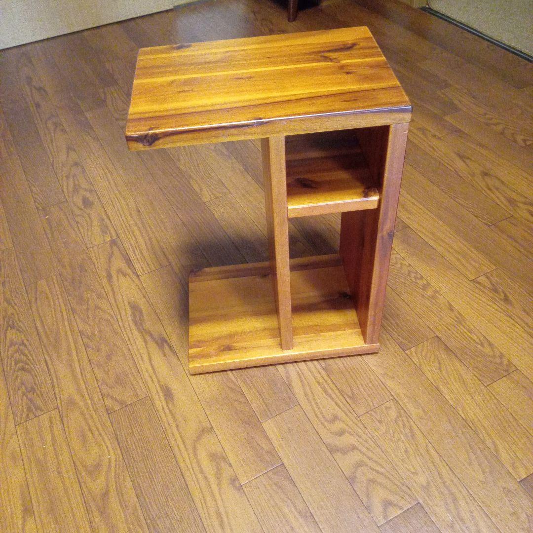 サイドテーブル 中棚付き 天然木製 シンプル