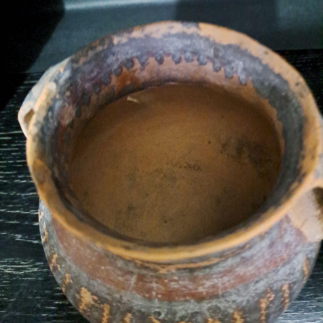 古代メキシコ産　土器　 水亀　水差し　縦縞模様