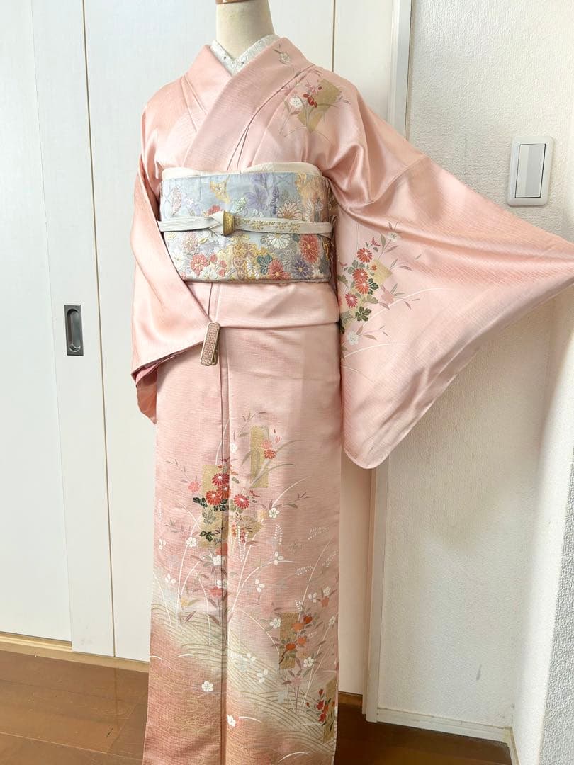 美品　しつけ糸付き　トールサイズ　裄丈長め　正絹訪問着　フルセット4点　入学式