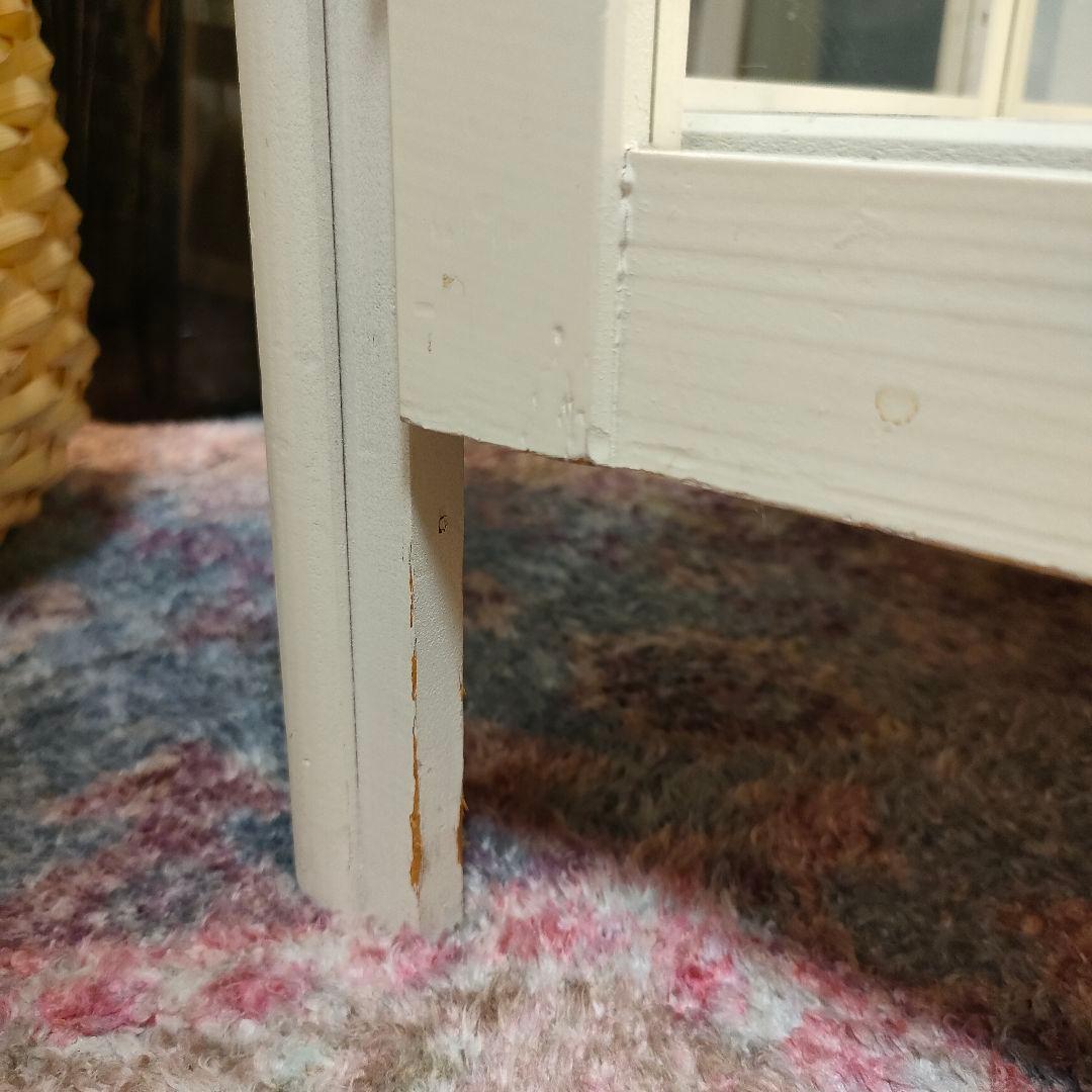 カントリーシャビー キュリオケース タイル天板 背面ミラー 引き出し付き